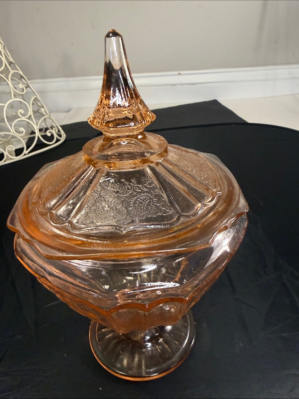 Vintage Depression Ware Mayfair Open Rose Pink Pedestal Dish